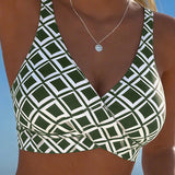 Costum de Baie Două Piese cu Motiv Diamant