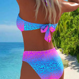 Costum de baie halter cu model leopard și gradație de culoare