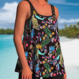 Costum de baie Tankini cu efect de slăbire tip Tank Boxer cu tipar