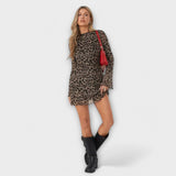 Júlia | Rochie cu plasă cu imprimeu leopard și mâneci ample