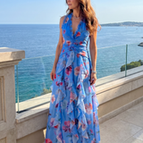 Nori | Rochie Maxi Floral cu Gât Halterneck
