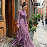 Demetria | Rochie Maxi cu volane și guler legat
