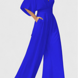 Isaura | Costum Elegant Mono cu Decolteu în V și Pantaloni Evazați