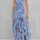 Belladina™ | Rochie Maxi Romantică cu Flori și Detalii Volante
