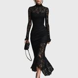 Veronika | Rochie lungă din dantela neagră