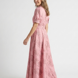 Xanthea | Rochie maxi cu mâneci scurte și talie ajustată cu model floral