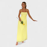 Flossie | Rochie Maxi cu Volant Lateral în Culoare Galbenă