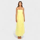 Flossie | Rochie Maxi cu Volant Lateral în Culoare Galbenă