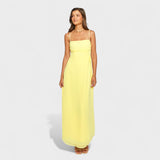 Flossie | Rochie Maxi cu Volant Lateral în Culoare Galbenă