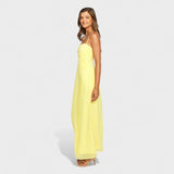 Flossie | Rochie Maxi cu Volant Lateral în Culoare Galbenă
