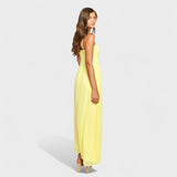 Flossie | Rochie Maxi cu Volant Lateral în Culoare Galbenă