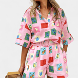 Mariluz | Tricou și Șort Roz cu Model