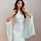 Isabela | Modest rochie din țesătură de satin Garais cu mâneci deschise
