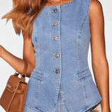 Ludovica | Set denim: jachetă ajustată și pantaloni largi
