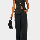 Ludovica | Set denim: jachetă ajustată și pantaloni largi