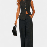 Ludovica | Set denim: jachetă ajustată și pantaloni largi