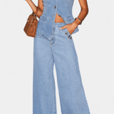 Ludovica | Set denim: jachetă ajustată și pantaloni largi