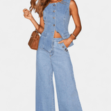 Ludovica | Set denim: jachetă ajustată și pantaloni largi