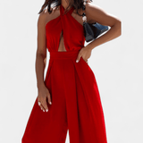 Jessica | Mono Halter cu spatele gol și pantaloni lați