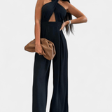 Jessica | Mono Halter cu spatele gol și pantaloni lați