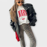 Chandra | Pantaloni din denim cu model leopard în stil vintage