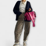 Chandra | Pantaloni din denim cu model leopard în stil vintage