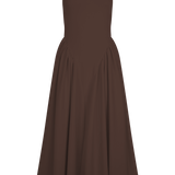 Sharon | Rochie midi cu manșete cu umeri plani – Maro cacao