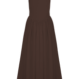 Sharon | Rochie midi cu manșete cu umeri plani – Maro cacao