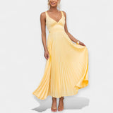 Selena | Rochie plisată cu mânecă în tonuri de galben