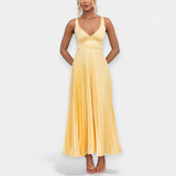 Selena | Rochie plisată cu mânecă în tonuri de galben