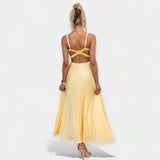 Selena | Rochie plisată cu mânecă în tonuri de galben