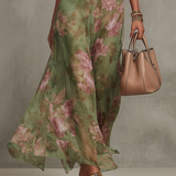 Serena | Rochie Maxi Florală Verde cu Guler Halter