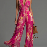 Leabella | Salopetă Plisată Florală Fucsia