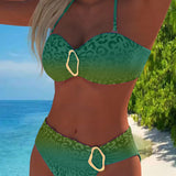 Costum de baie halter cu model leopard și gradație de culoare