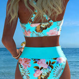 Bikini cu Decupaj Floral și Elemente de Contrast