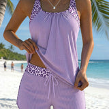 Tankini cu model leopard cu legături reglabile