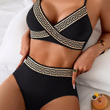 Bikini cu cheie greacă cu bustier cu design încrucișat și talie înaltă