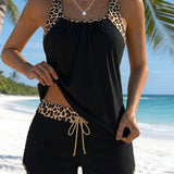 Tankini cu model leopard cu legături reglabile