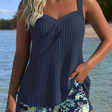 Serafina | Tankini în dungi cu slip de bikini în două piese