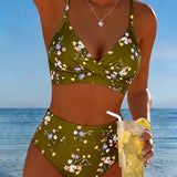 Bikini Sexy cu Imprimeu Floral și Spate Crossed
