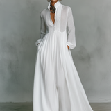 Sita | Rochie Maxi Mini cu Patchwork, Guler Înalt și Mâneci Lungi