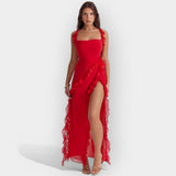 Celeste | Rochie cu fante și volan