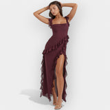 Celeste | Rochie cu fante și volan