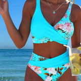 Bikini cu tăieturi florale contrastante