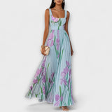 Penelope | Rochie maxi din șifon cu detalii cu motive florale