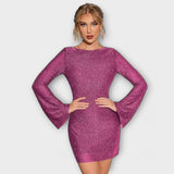 Ene | Rochie elegantă cu spate gol și mâneci lungi