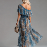 Selvaggia | Rochie Maxi Off-Shoulder cu Model Leopard