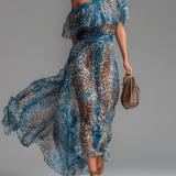Selvaggia | Rochie Maxi Off-Shoulder cu Model Leopard