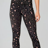 Anneli | Legingi 7/8 leopard roz cu talie neagră