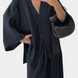 Eli | Set oversize – top cu decolteu în V și pantaloni drepți